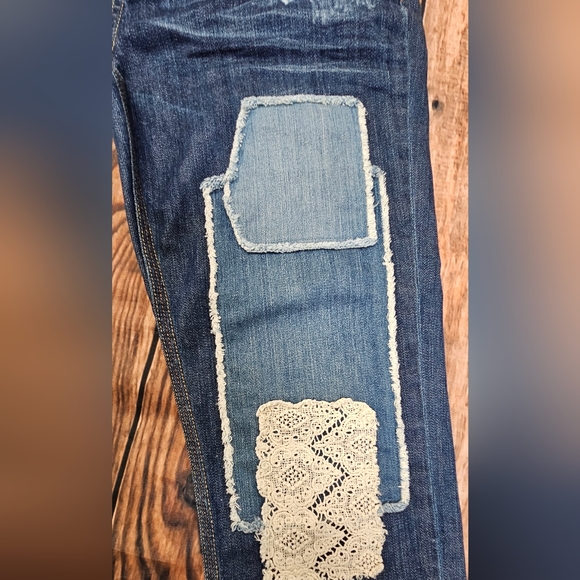 Free People Haynes Crochet Patchwork Denim Boho Jeans Women's Size 30 Mid- Rise - Picture 2 of 9